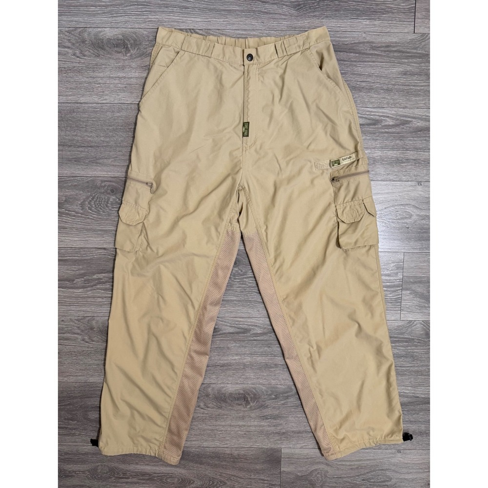 Vintage 90s First Down Safari Cargo Pants Men XXL Khaki Nylon Mesh Vent Gorpcore